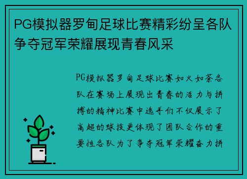PG模拟器罗甸足球比赛精彩纷呈各队争夺冠军荣耀展现青春风采